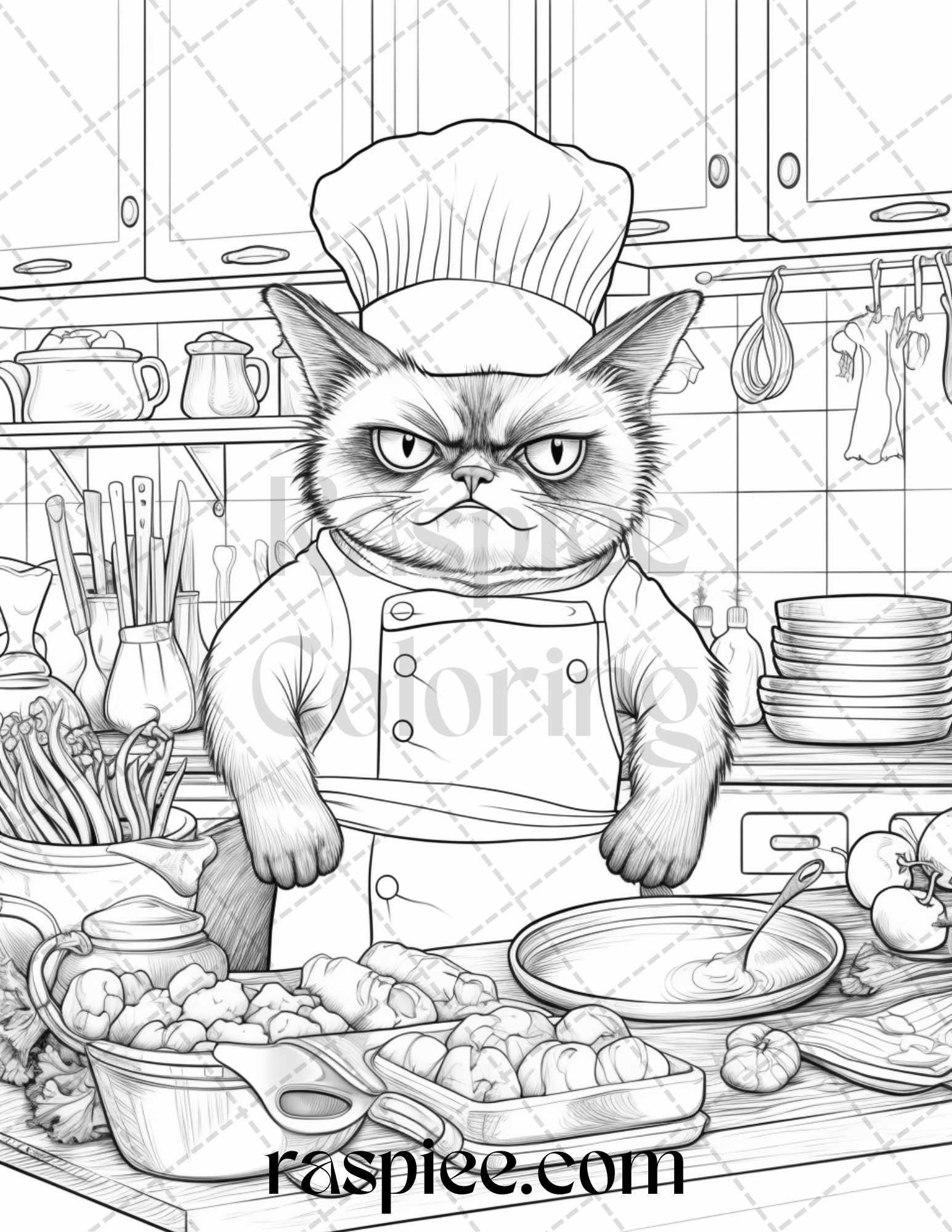 50 Grumpy Cat Grayscale Coloring Pages Printable for Adults, PDF File Instant Download