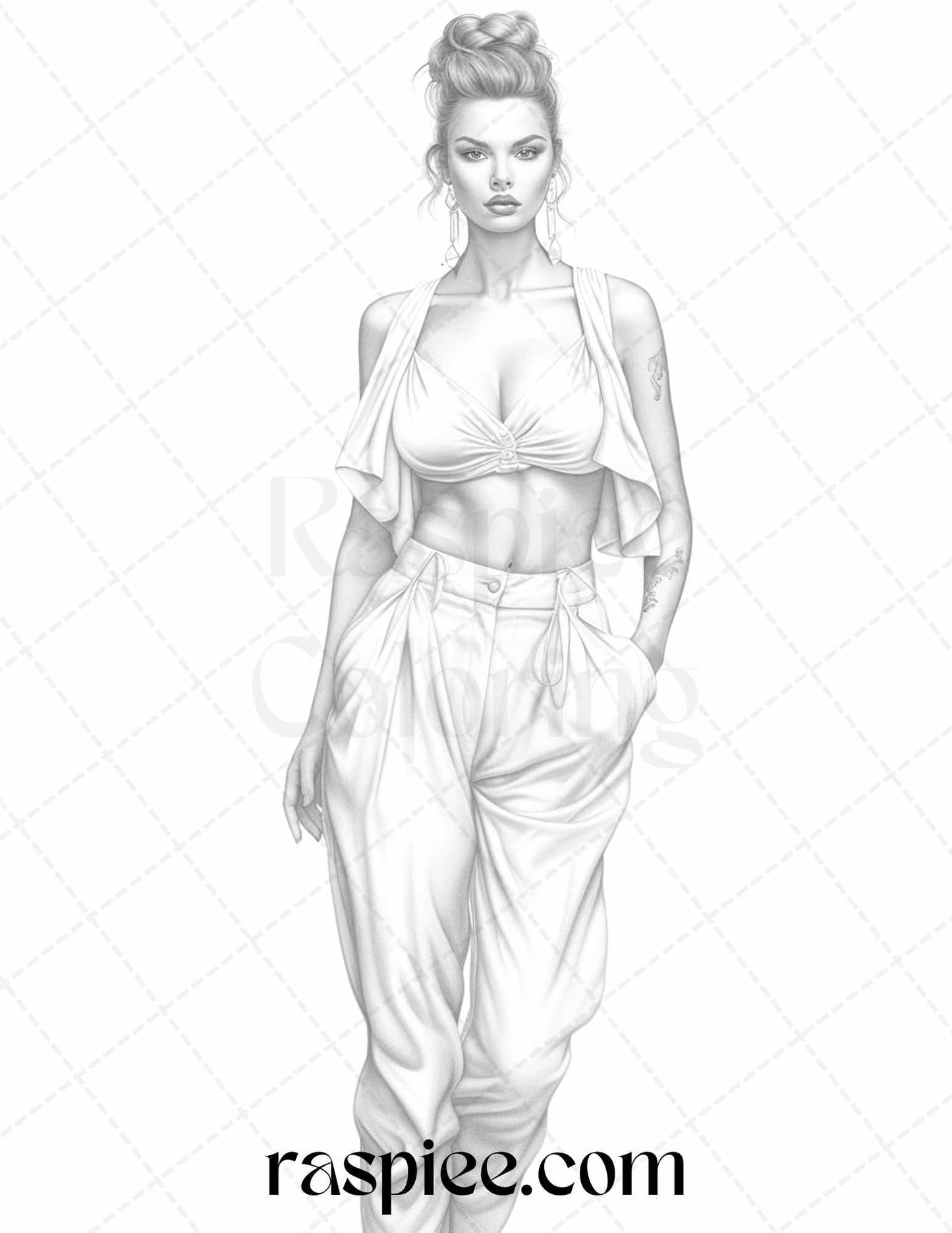 Fashion Show Grayscale Coloring Pages Printable for Adults, PDF File Instant Download