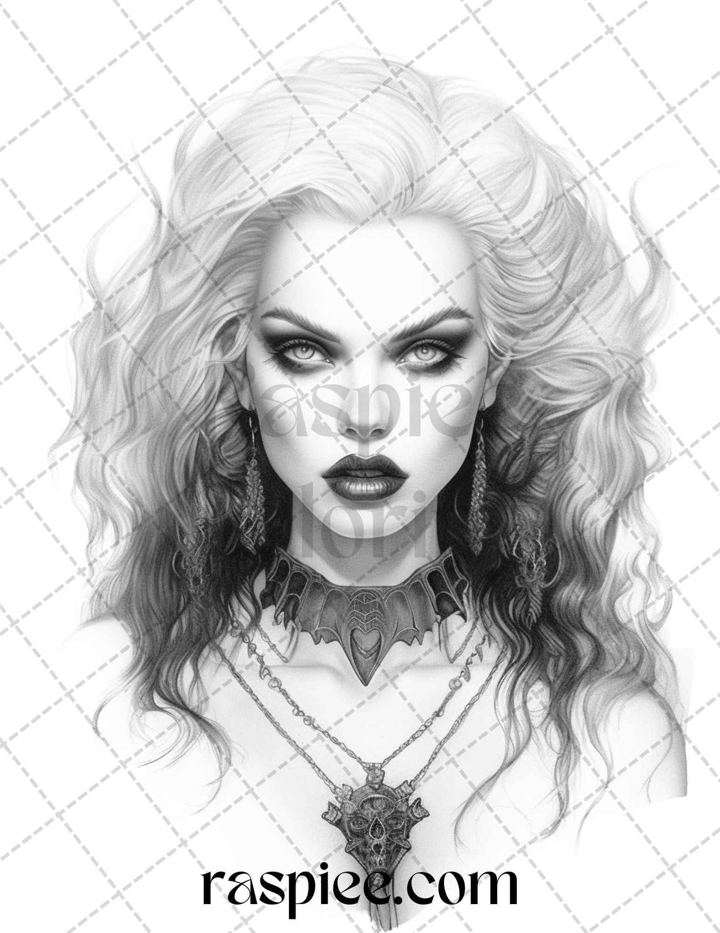 Bewitching Vampires Grayscale Coloring Pages Printable for Adults, PDF File Instant Download