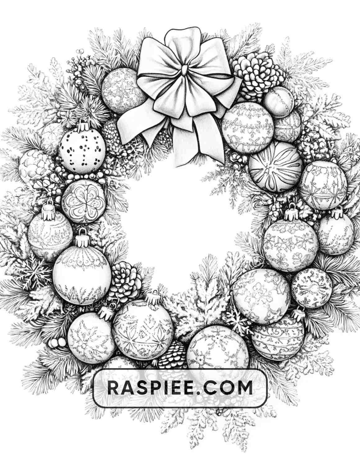 72 Christmas Wreaths Adult Coloring Pages