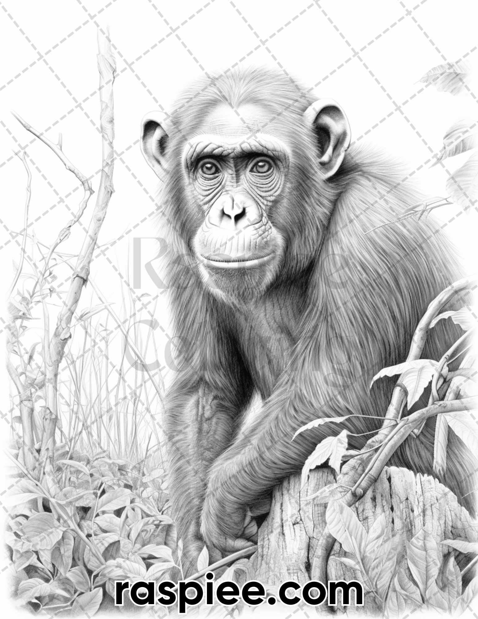 55 Wild Animals Grayscale Coloring Pages for Adults, Printable PDF Instant Download