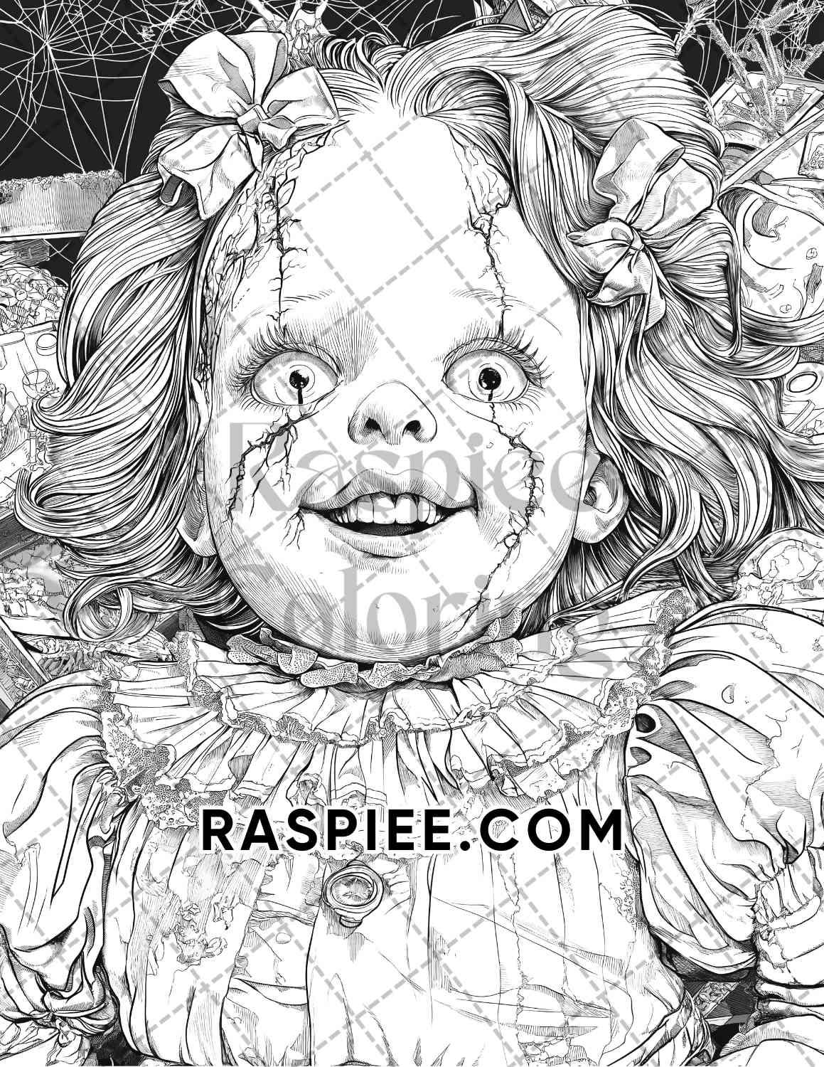 Haunted Dolls Halloween Horror Adult Coloring Pages Printable PDF Instant Download