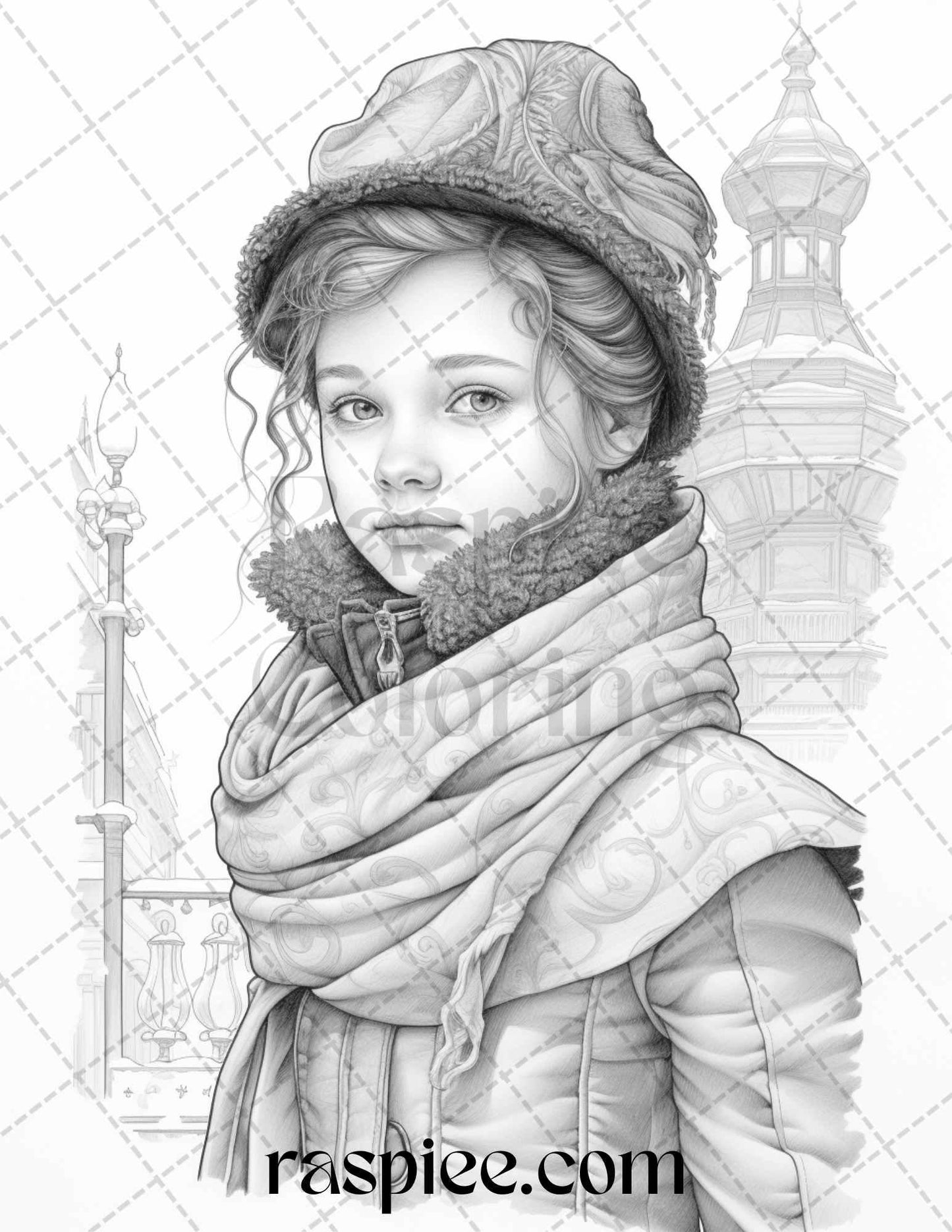 60 Victorian Winter Portrait Grayscale Coloring Pages Printable for Adults, PDF File Instant Download
