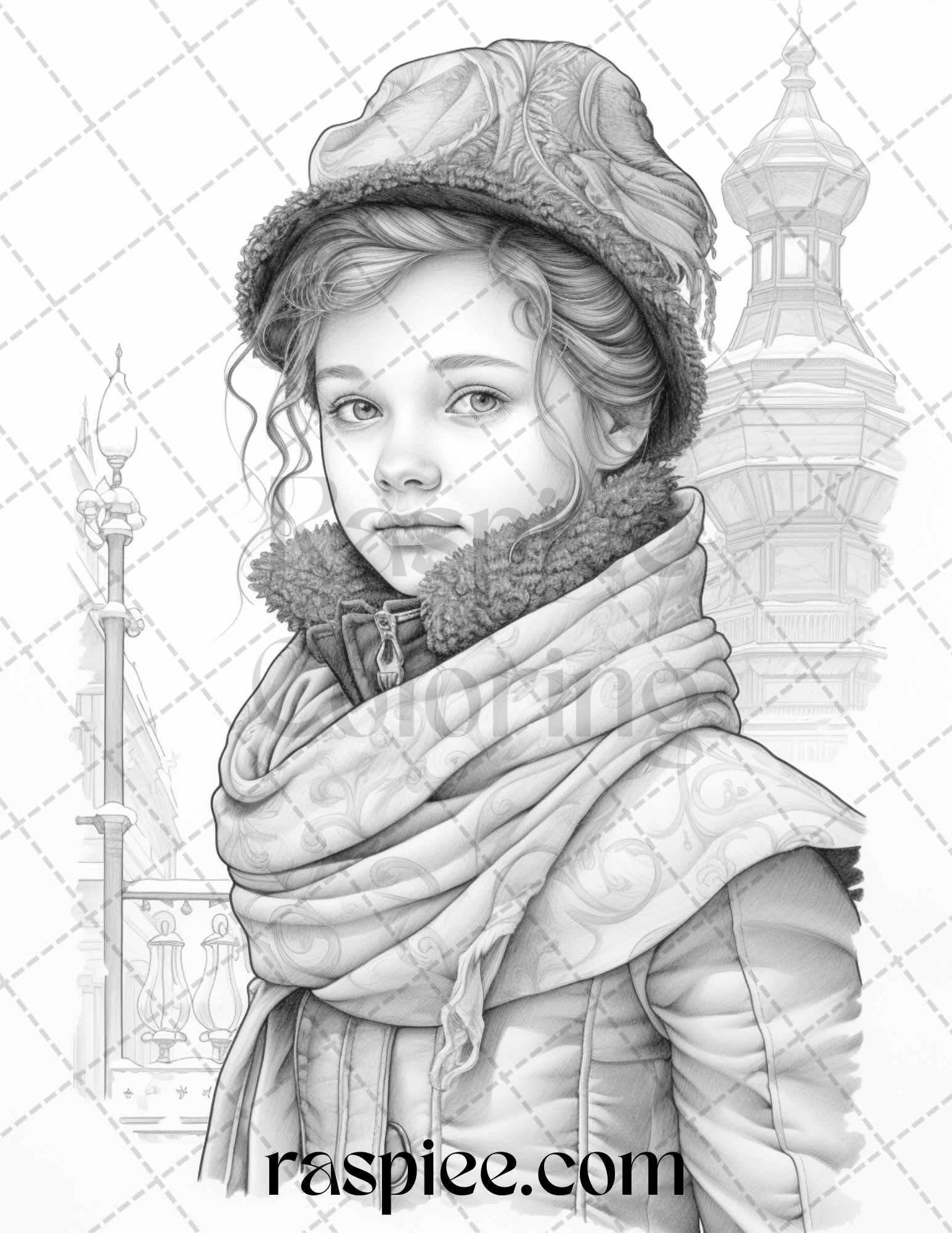 60 Victorian Winter Portrait Grayscale Coloring Pages Printable for Adults, PDF File Instant Download