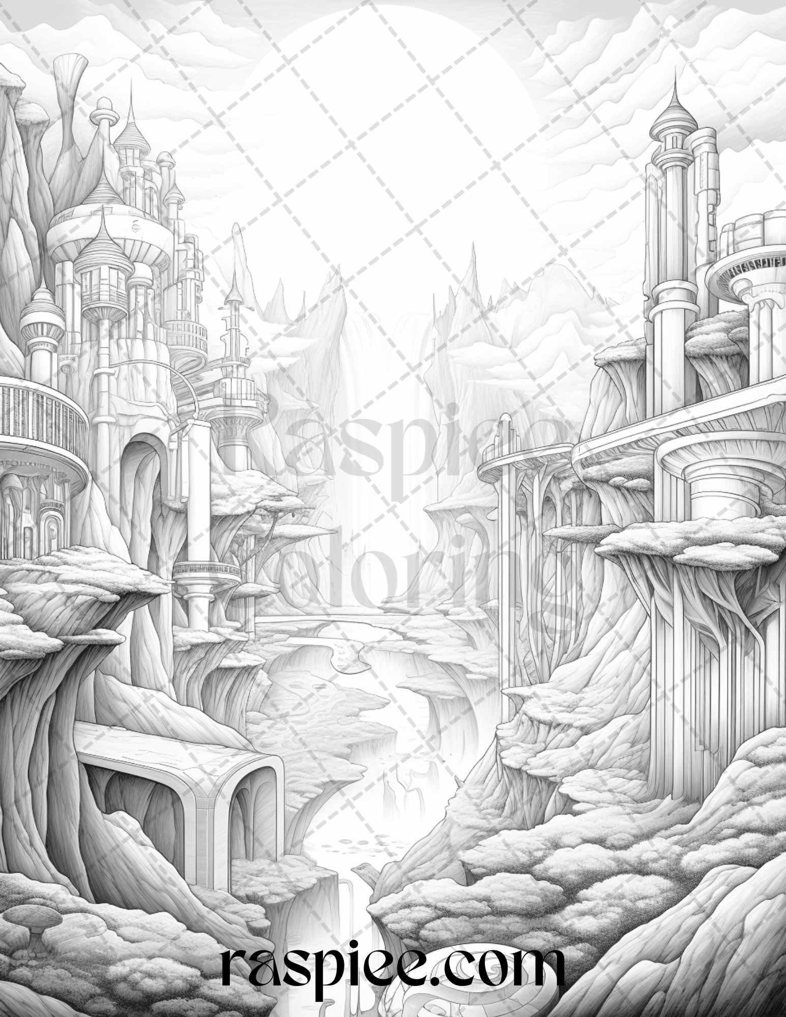 60 Enchanting Surrealism Grayscale Coloring Pages Printable for Adults, PDF File Instant Download