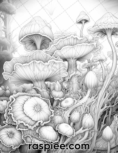 55 Fantasy Flowers Grayscale Coloring Pages for Adults, Printable PDF File Instant Download