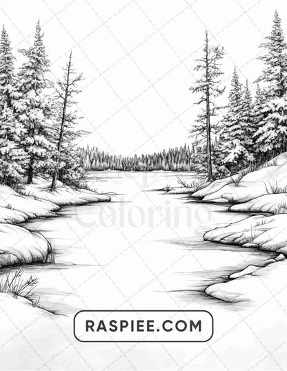 82 Winter Landscapes Adult Coloring Pages