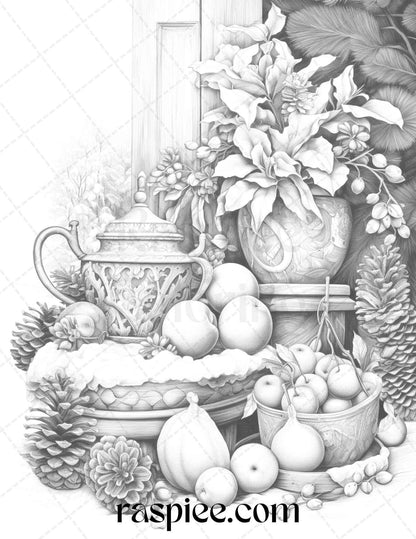 90 Merry Christmas Grayscale Coloring Pages Printable for Adults, PDF File Instant Download