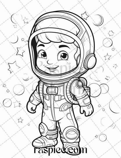 50 Cute Astronaut Adventures Coloring Pages Printable for Kids, PDF File Instant Download