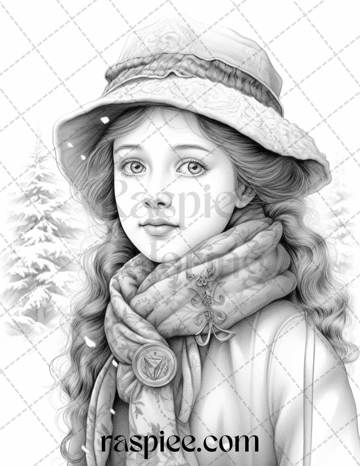 60 Victorian Winter Portrait Grayscale Coloring Pages Printable for Adults, PDF File Instant Download