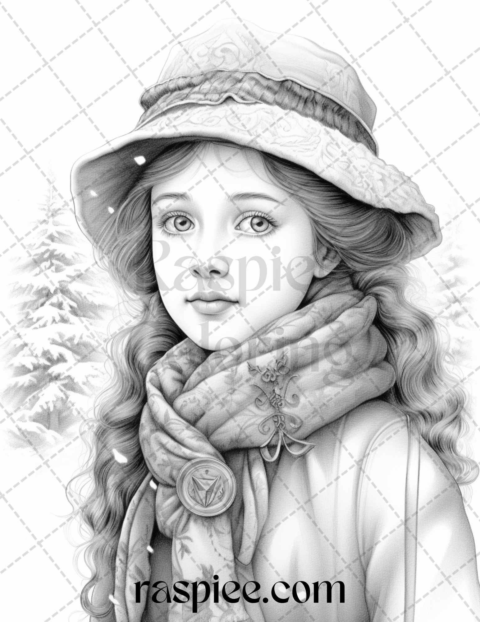 60 Victorian Winter Portrait Grayscale Coloring Pages Printable for Adults, PDF File Instant Download