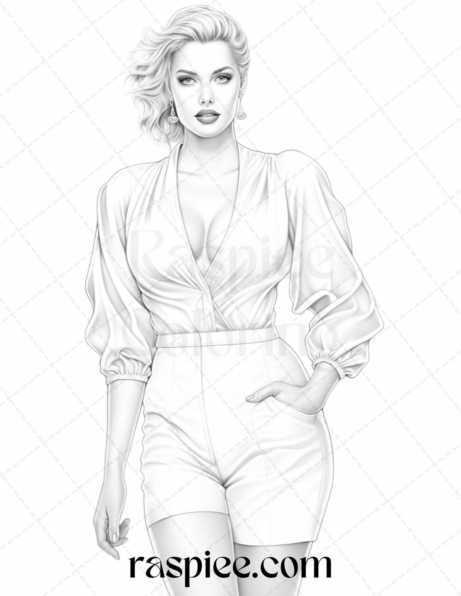 Fashion Show Grayscale Coloring Pages Printable for Adults, PDF File Instant Download