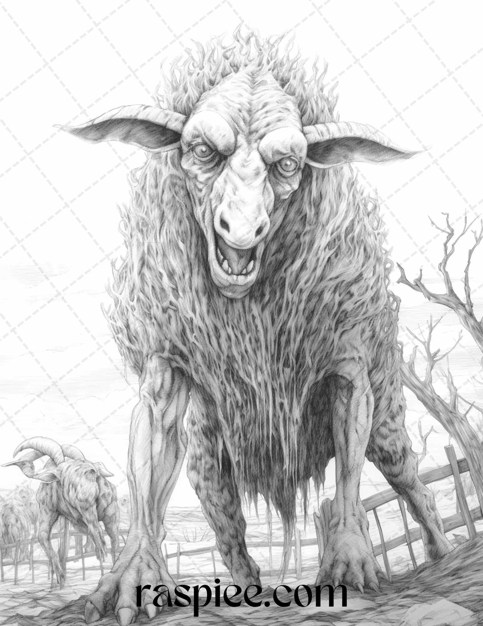 66 Horror Zombie Animals Grayscale Coloring Pages Printable for Adults, PDF File Instant Download