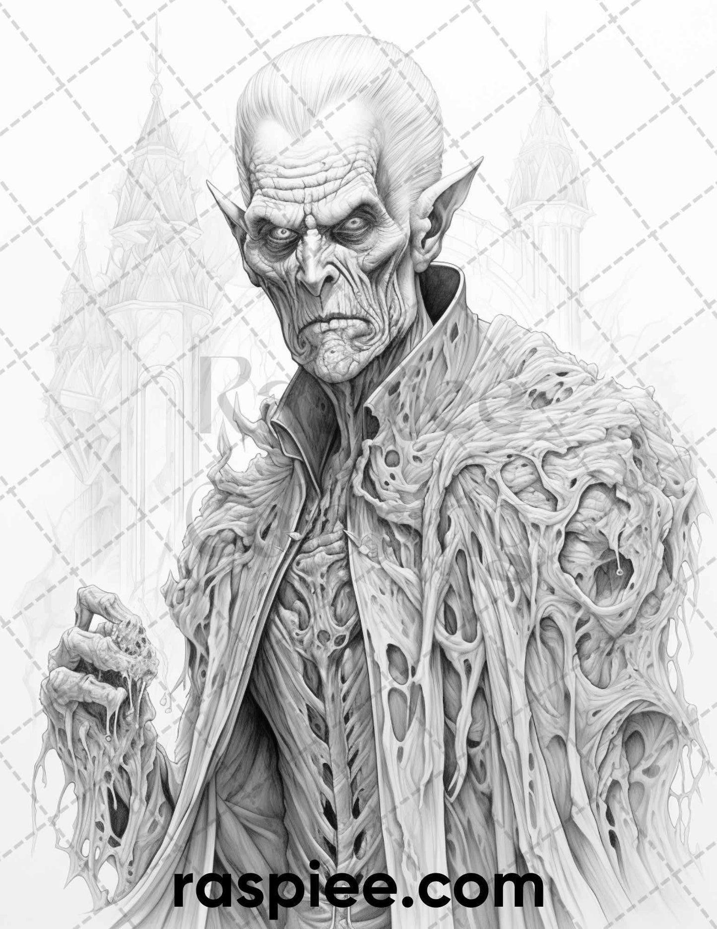 50 Count Dracula Grayscale Coloring Pages Printable for Adults, PDF File Instant Download