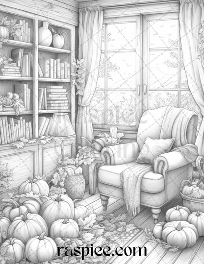 Autumn Vibes Grayscale Coloring Pages Printable for Adults, PDF File Instant Download
