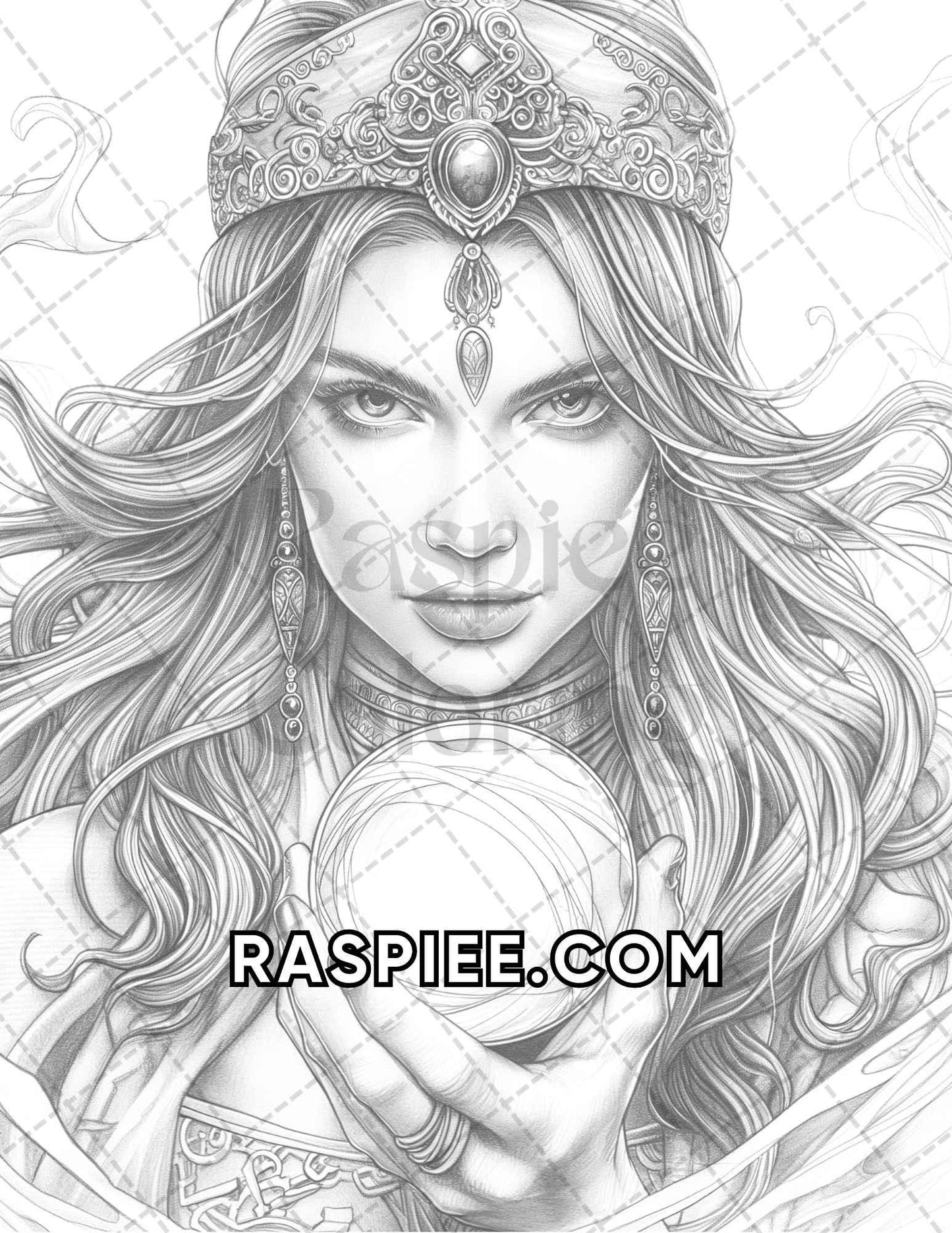 60 Fantasy Beauties Grayscale Adult Coloring Pages Printable PDF Instant Download