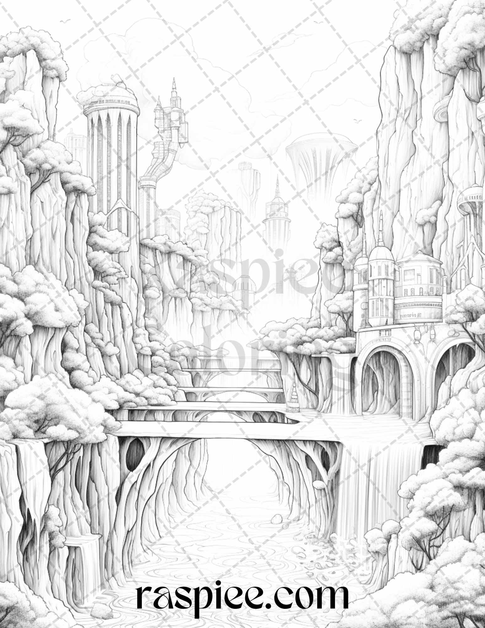 60 Enchanting Surrealism Grayscale Coloring Pages Printable for Adults, PDF File Instant Download
