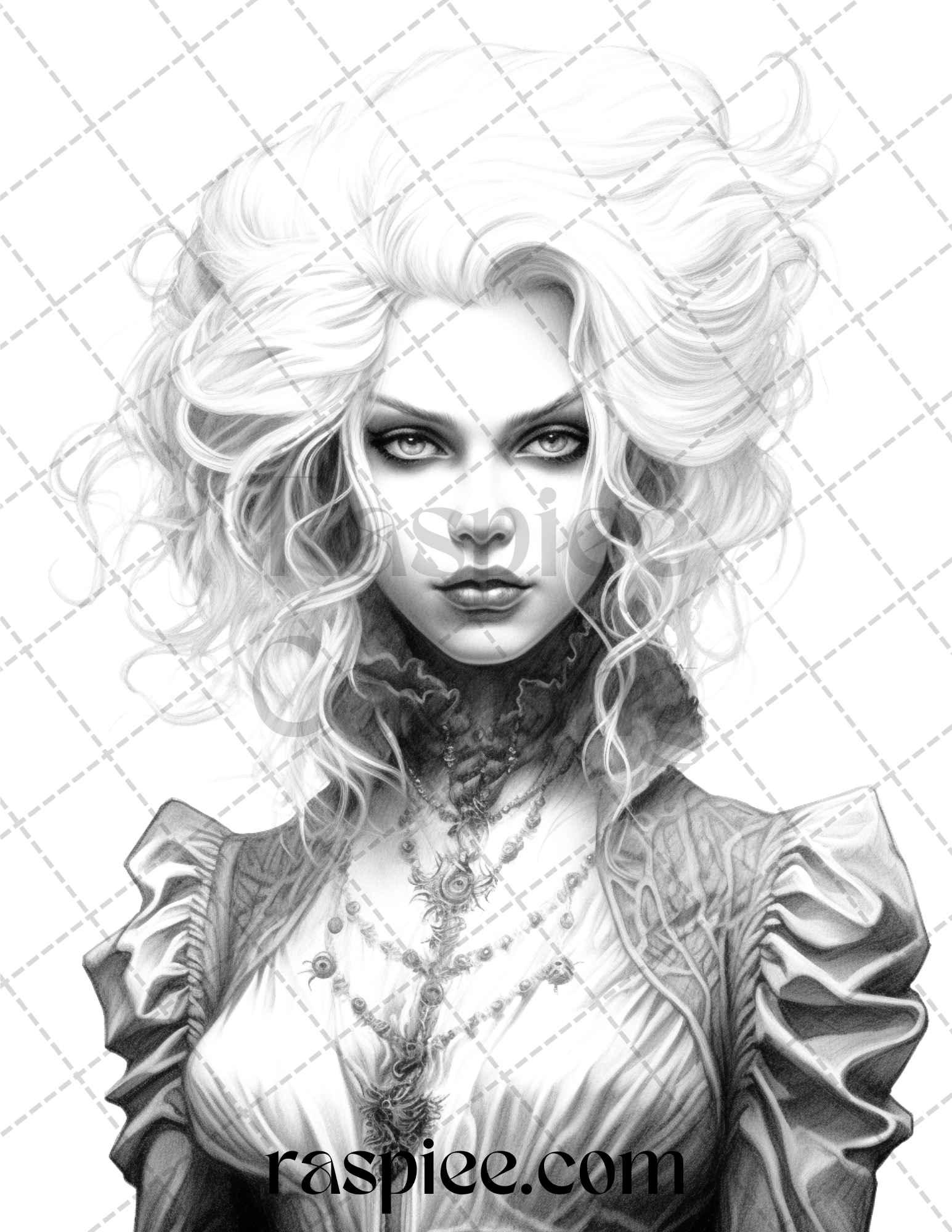 Bewitching Vampires Grayscale Coloring Pages Printable for Adults, PDF File Instant Download