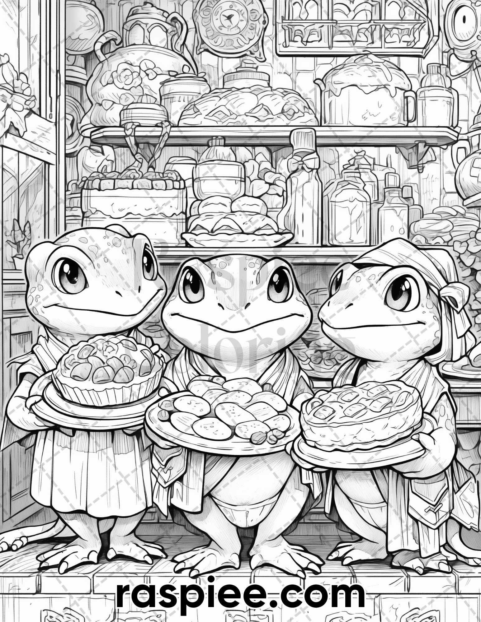 50 The Frog Kingdom Grayscale Coloring Pages for Adults, Printable PDF Instant Download