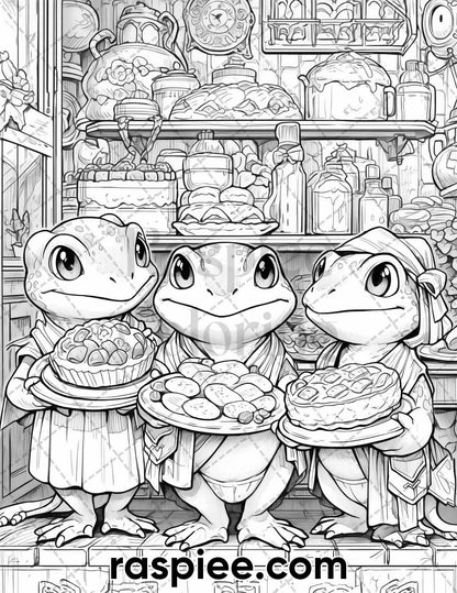 50 The Frog Kingdom Grayscale Coloring Pages for Adults, Printable PDF Instant Download