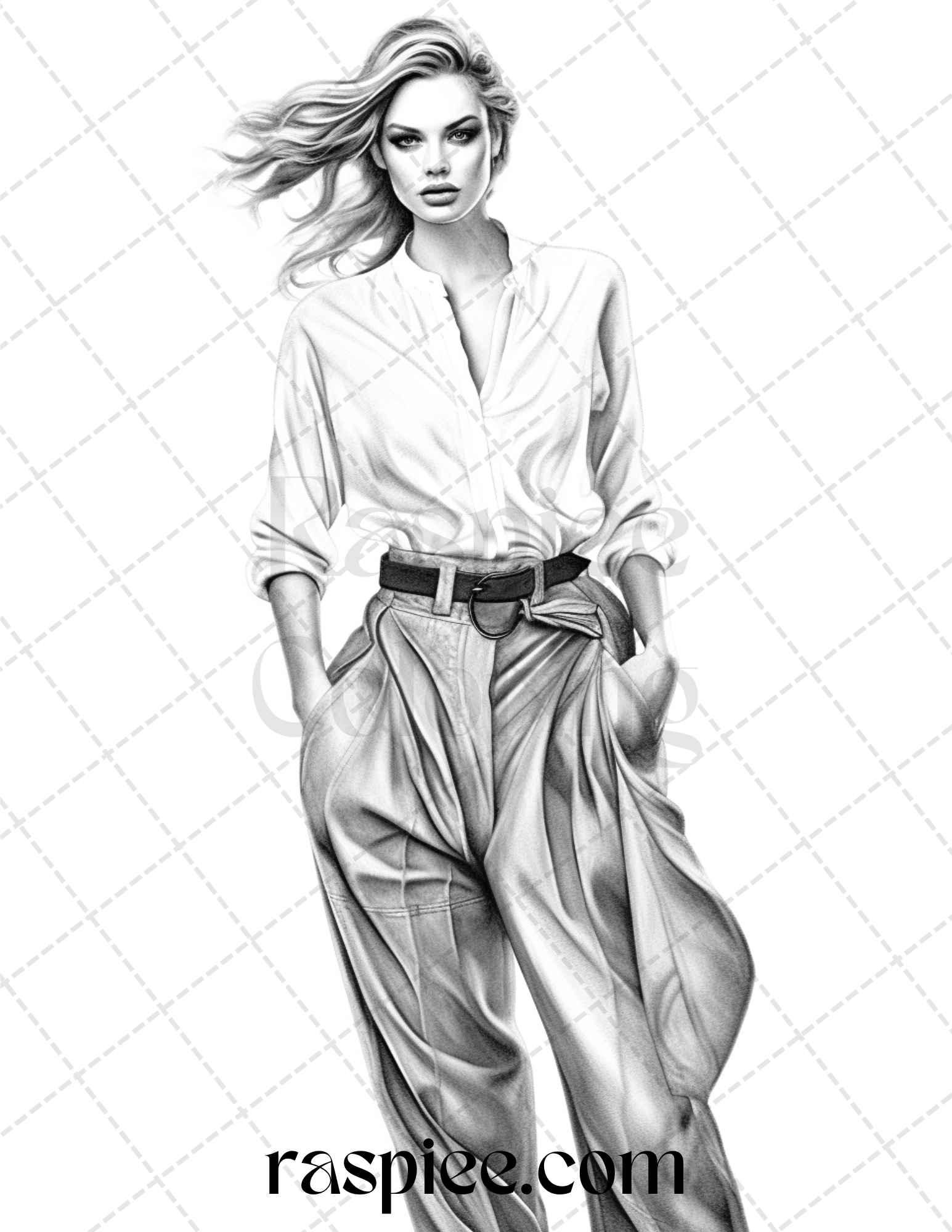 50 Streetwear Fashion Grayscale Coloring Pages Printable for Adults, PDF File Instant Download