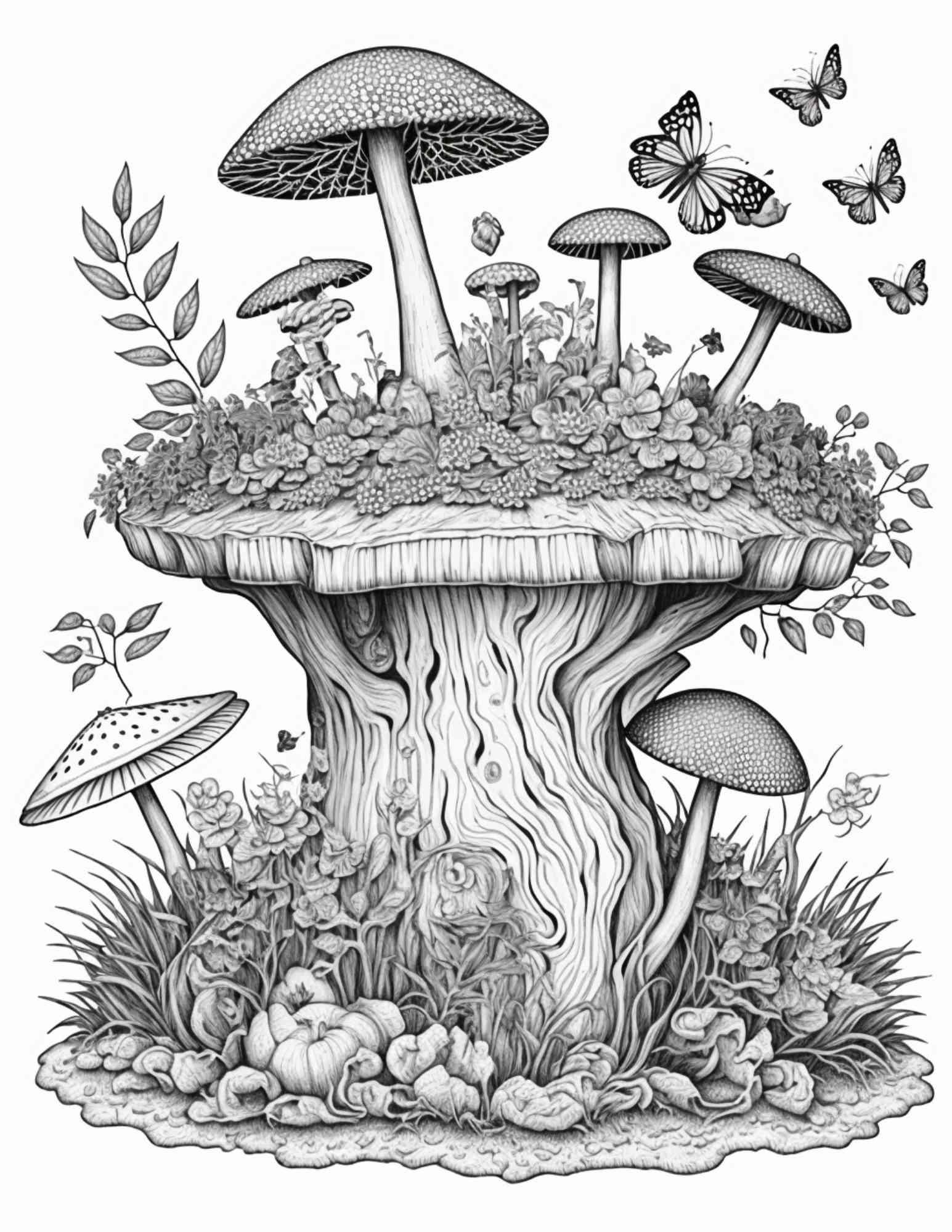 100 Mushroom Forest Coloring Pages Printable for Adults and Kids, Grayscale Coloring Book, Printable PDF File Instant Download