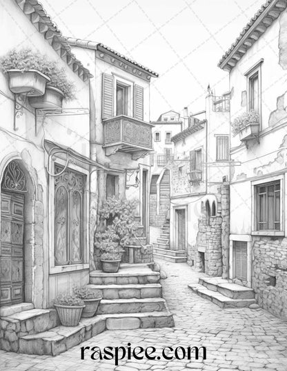 Roman Architecture Grayscale Coloring Pages Printable for Adults, PDF File Instant Download