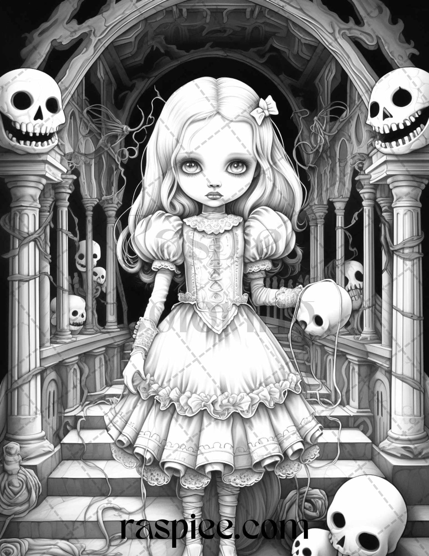 50 Scary Victorian Dolls Grayscale Coloring Pages Printable for Adults, PDF File Instant Download