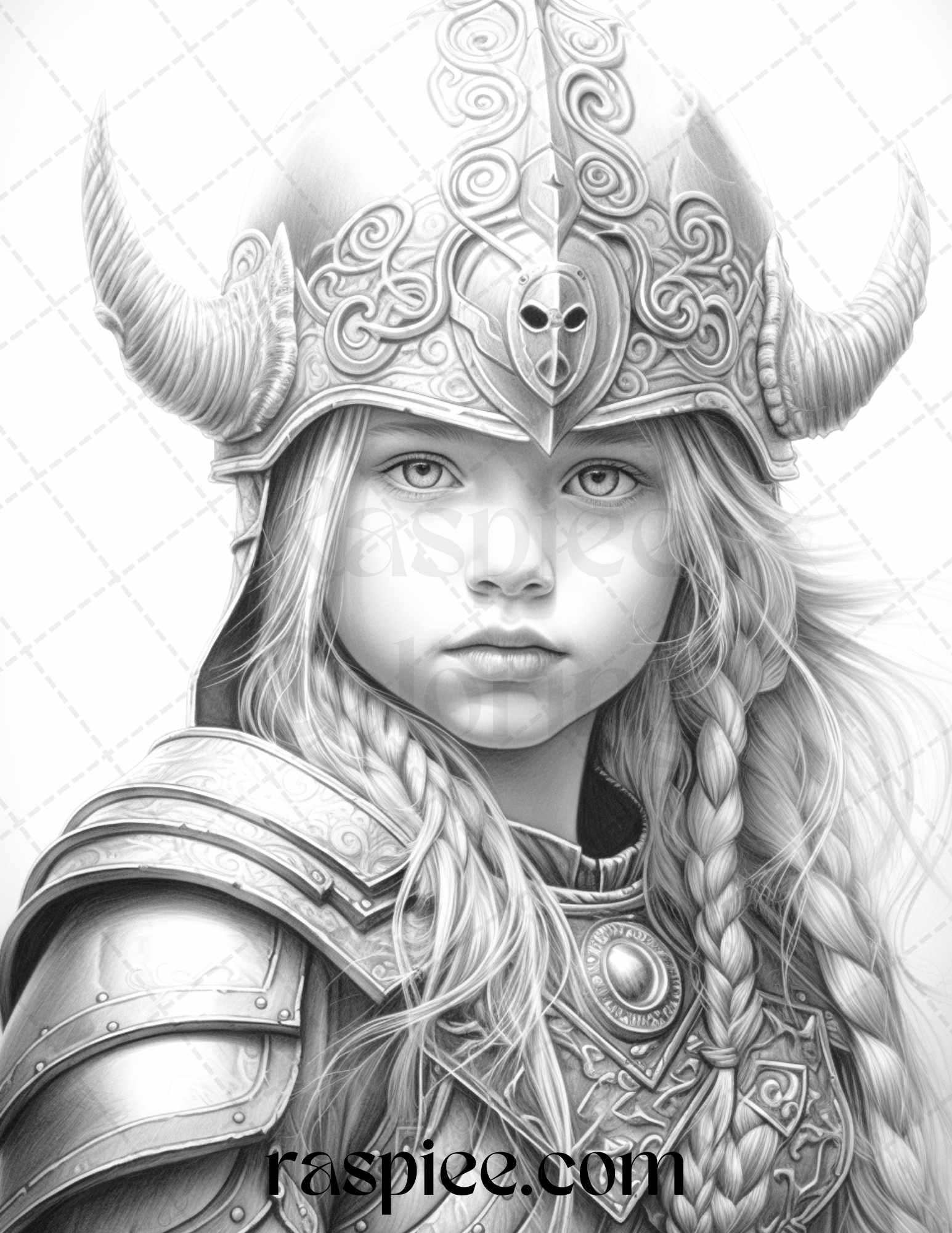 58 Little Viking Girls Boys Portrait Grayscale Coloring Pages Printable, PDF File Instant Download