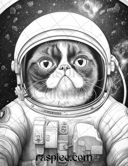 50 Grumpy Cat Grayscale Coloring Pages Printable for Adults, PDF File Instant Download