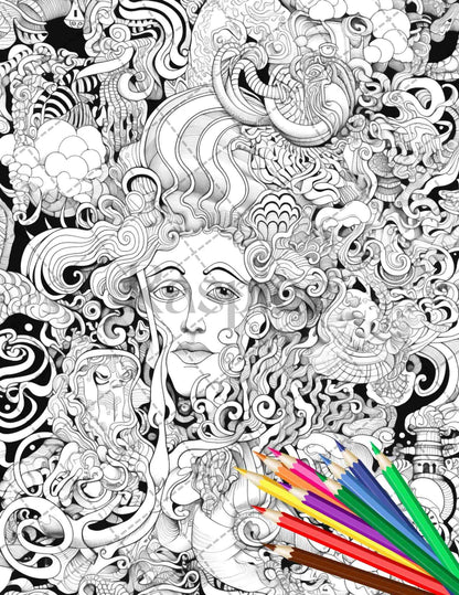 Psychedelic Trippy Coloring Book Printable for Adults, Grayscale Coloring Page, PDF File Instant Download