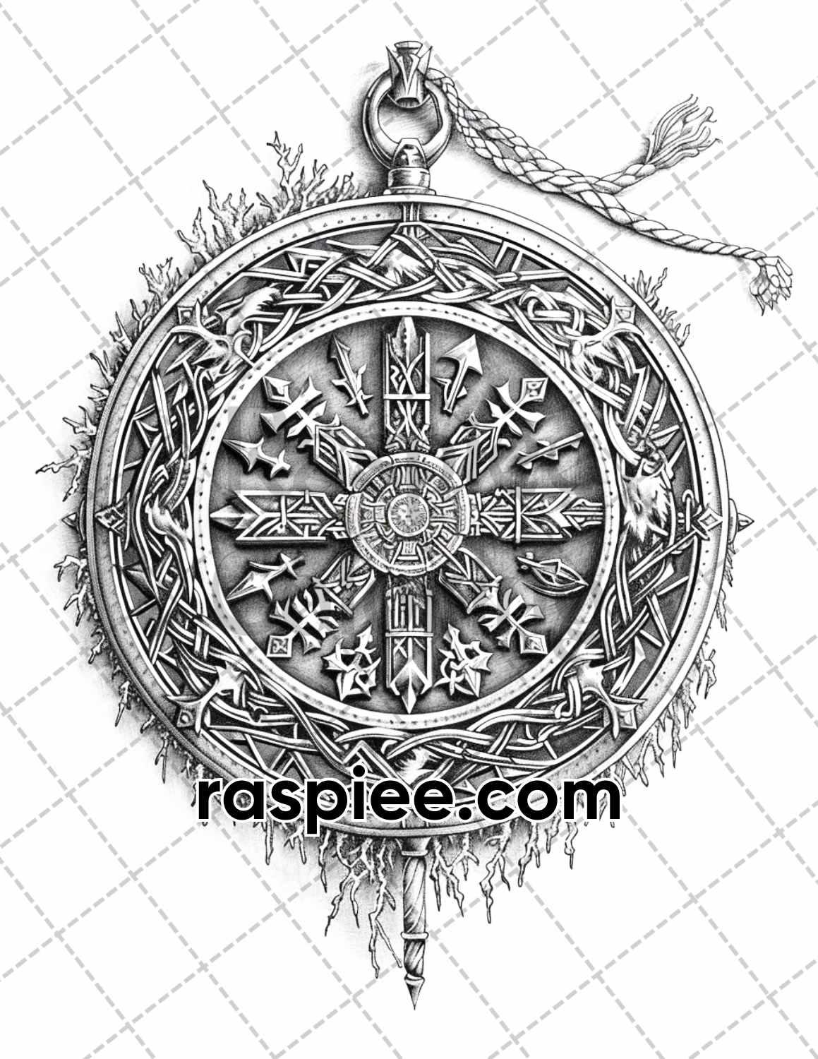 87 Viking Tattoos Grayscale Adult Coloring Pages Printable PDF Instant Download