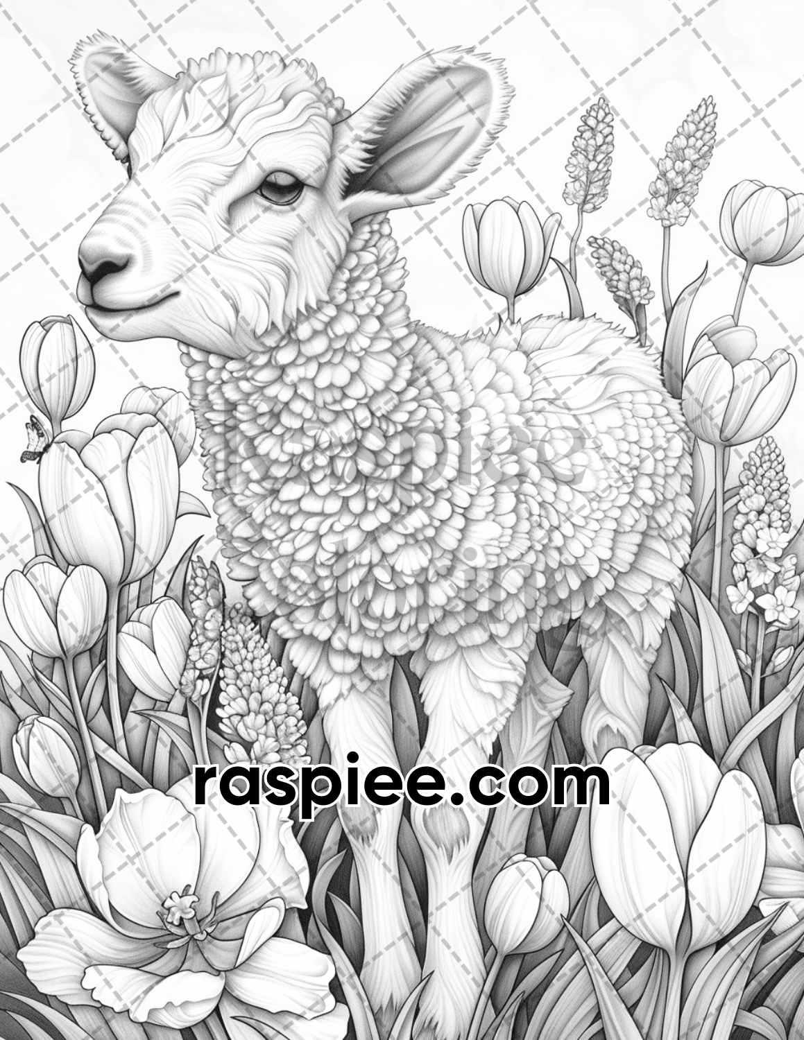 77 Baby Animals with Flowers Grayscale Adult Coloring Pages Printable PDF Instant Download