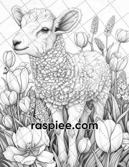 77 Baby Animals with Flowers Grayscale Adult Coloring Pages Printable PDF Instant Download