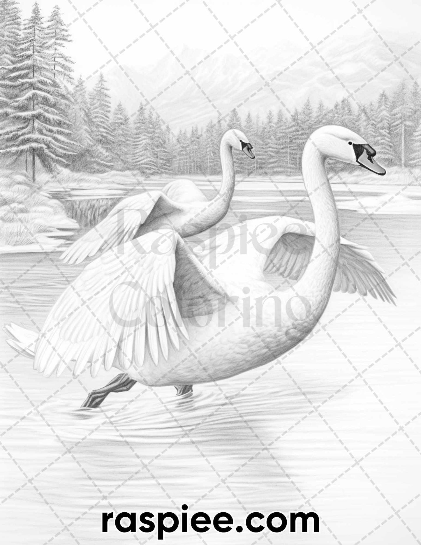 55 Winter Wildlife Grayscale Coloring Pages for Adults, Printable PDF Instant Download