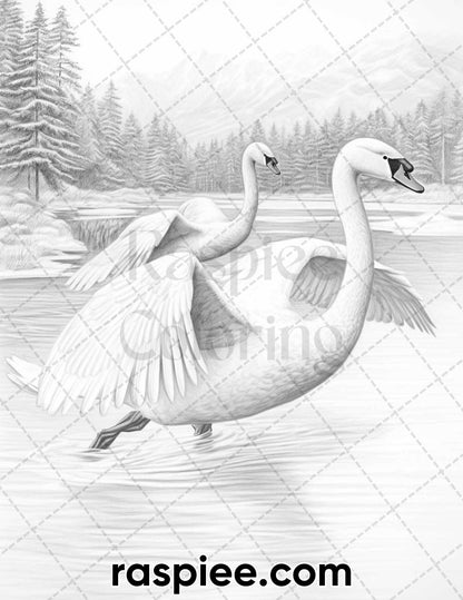 55 Winter Wildlife Grayscale Coloring Pages for Adults, Printable PDF Instant Download