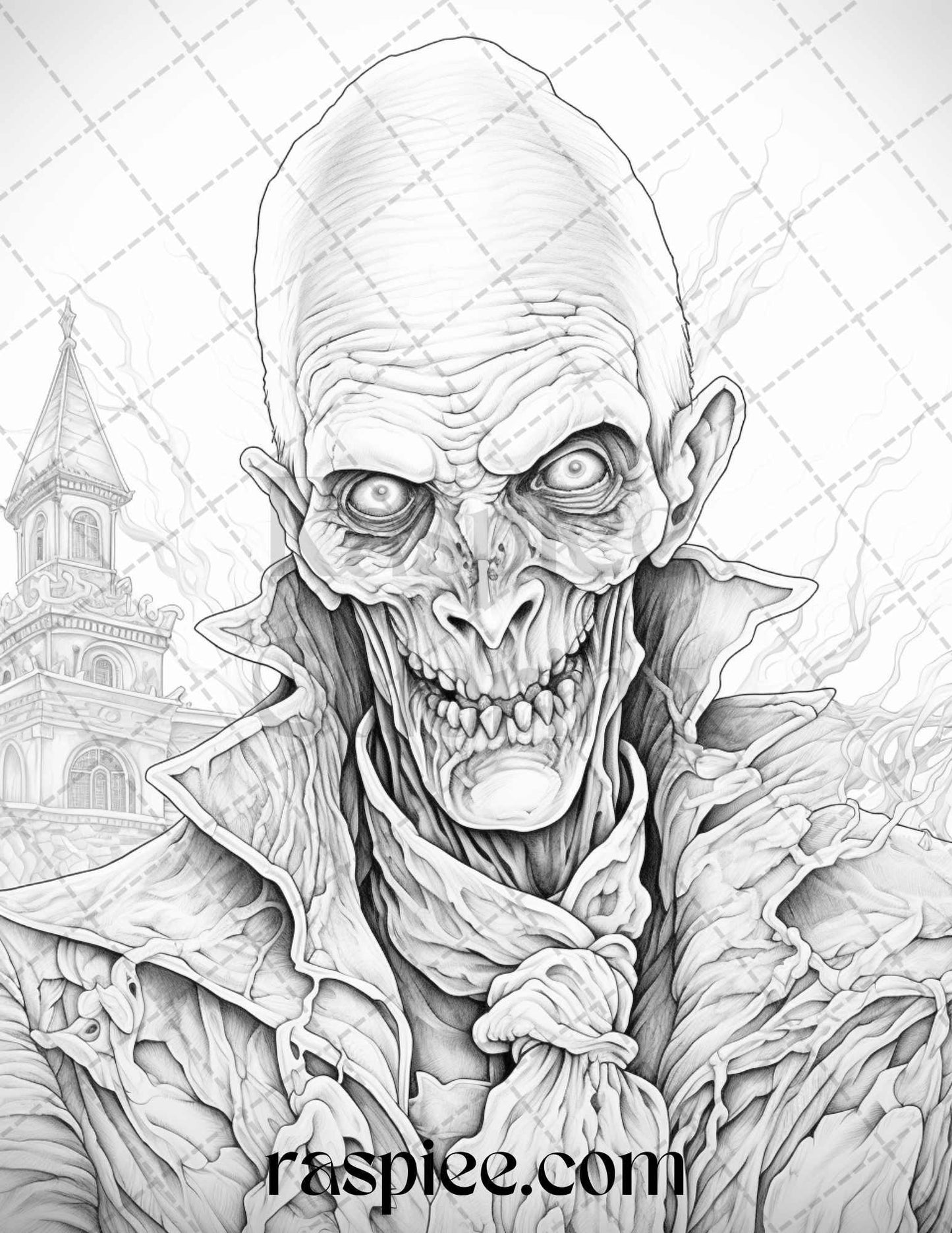 60 Halloween Vampire Grayscale Coloring Pages Printable for Adults, PDF File Instant Download