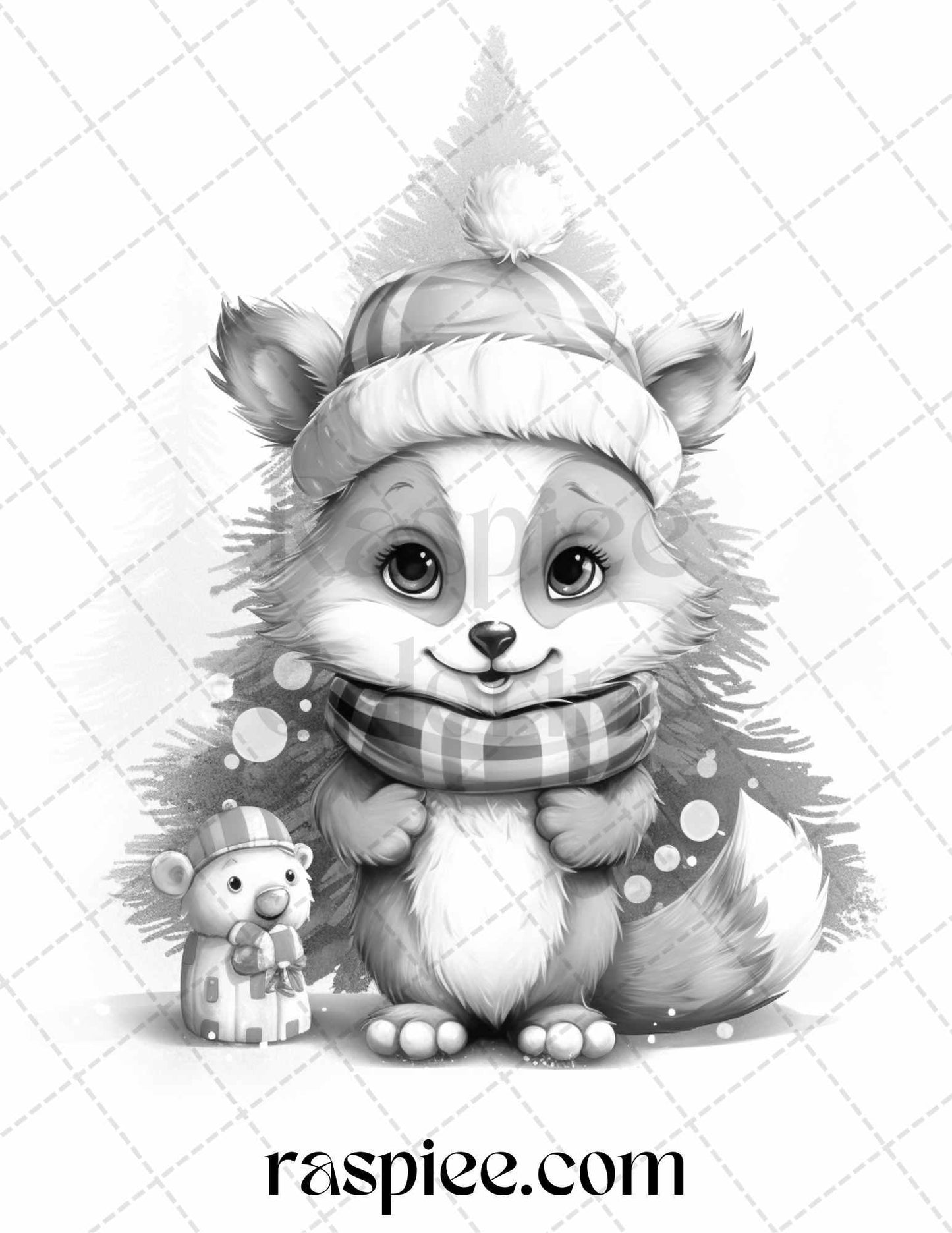 70 Christmas Critters Grayscale Coloring Pages Printable for Adults and Kids, PDF File Instant Download