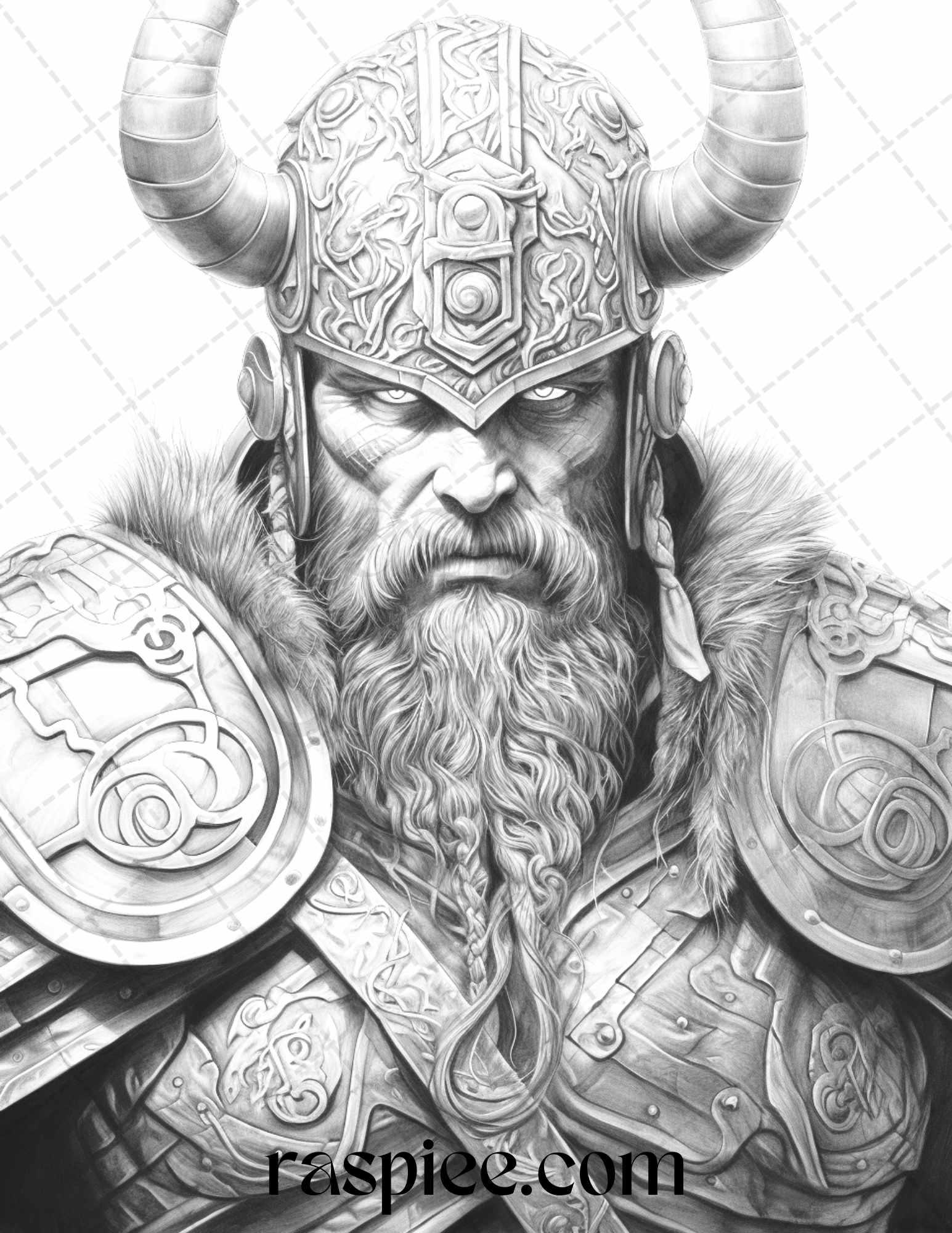 55 Viking Warriors Portrait Grayscale Coloring Pages Printable for Adults, PDF File Instant Download
