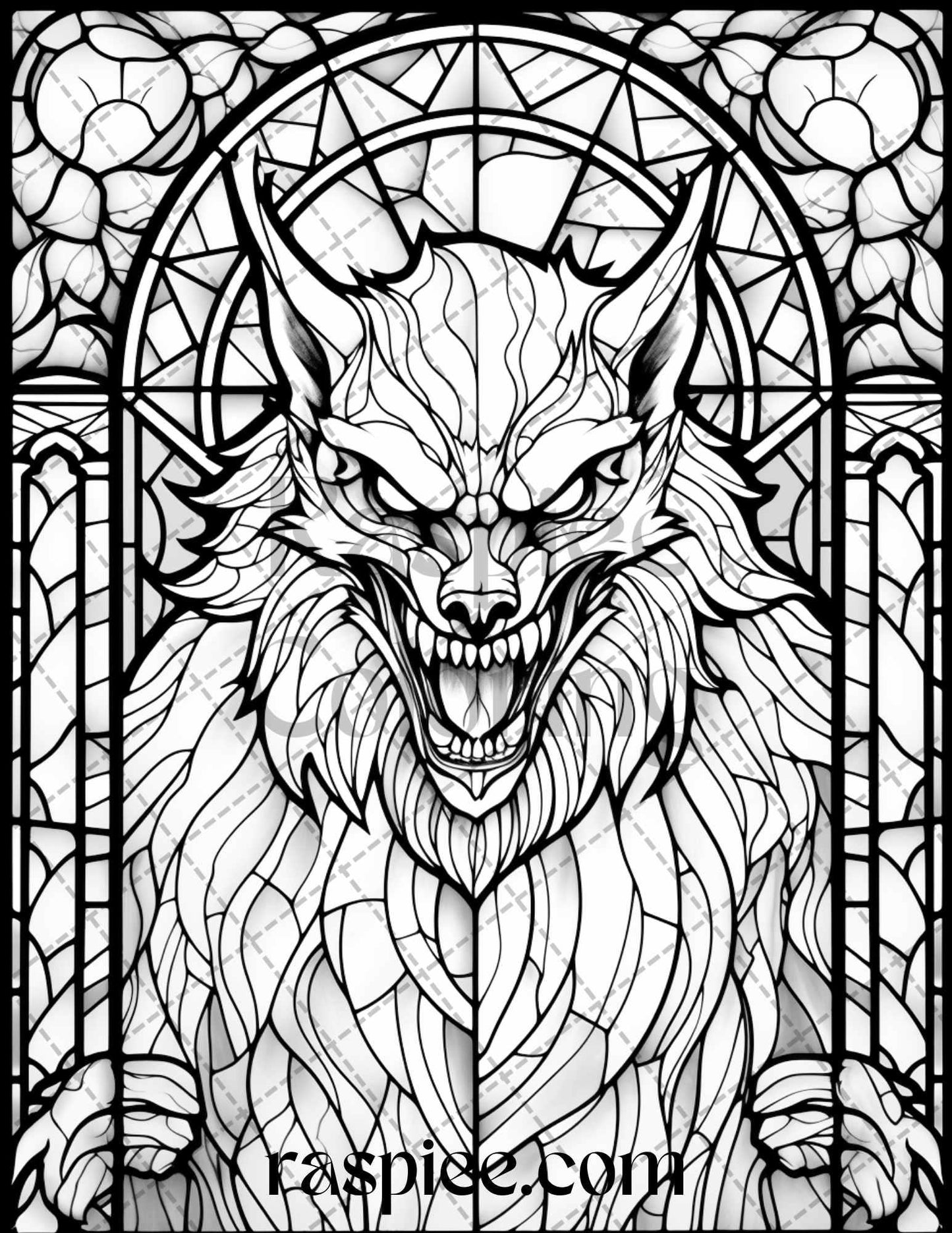 70 Halloween Stained Glass Grayscale Coloring Pages Printable for Adults, PDF File Instant Download