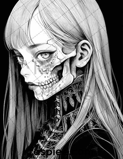 60 Horror Beauties Grayscale Coloring Pages Printable for Adults, PDF File Instant Download