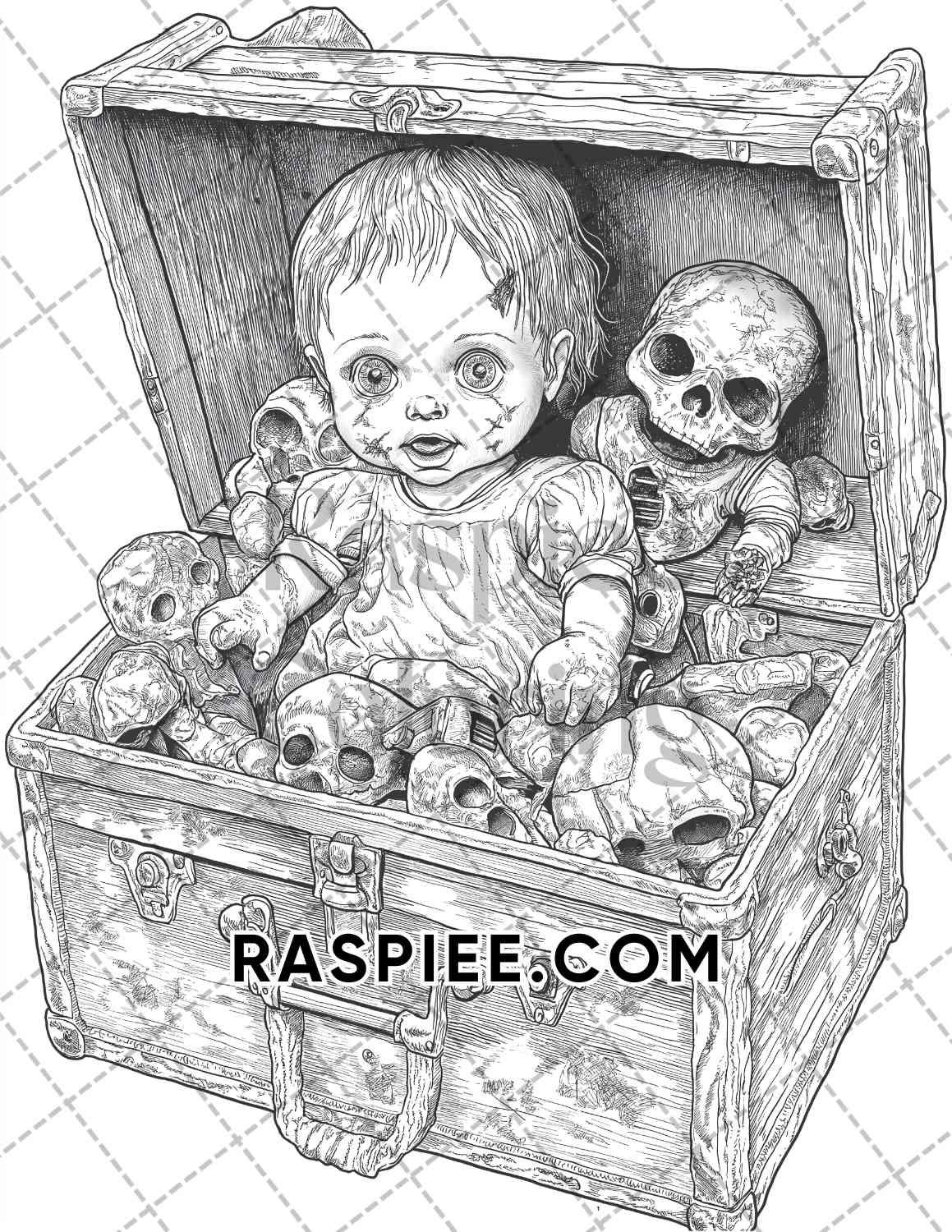Haunted Dolls Halloween Horror Adult Coloring Pages Printable PDF Instant Download