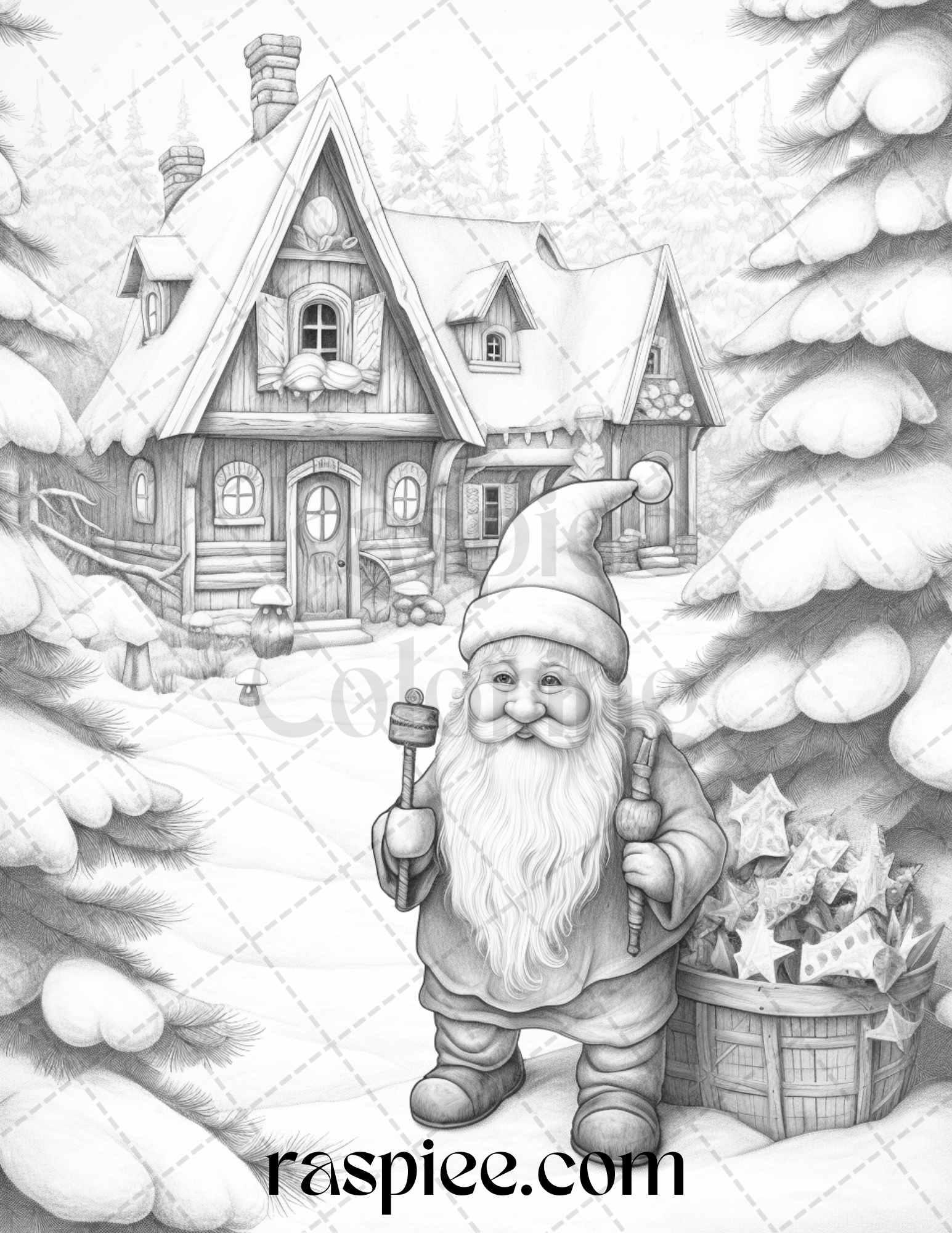 60 Christmas Gnomes Grayscale Coloring Pages Printable for Adults and Kids, PDF File Instant Download