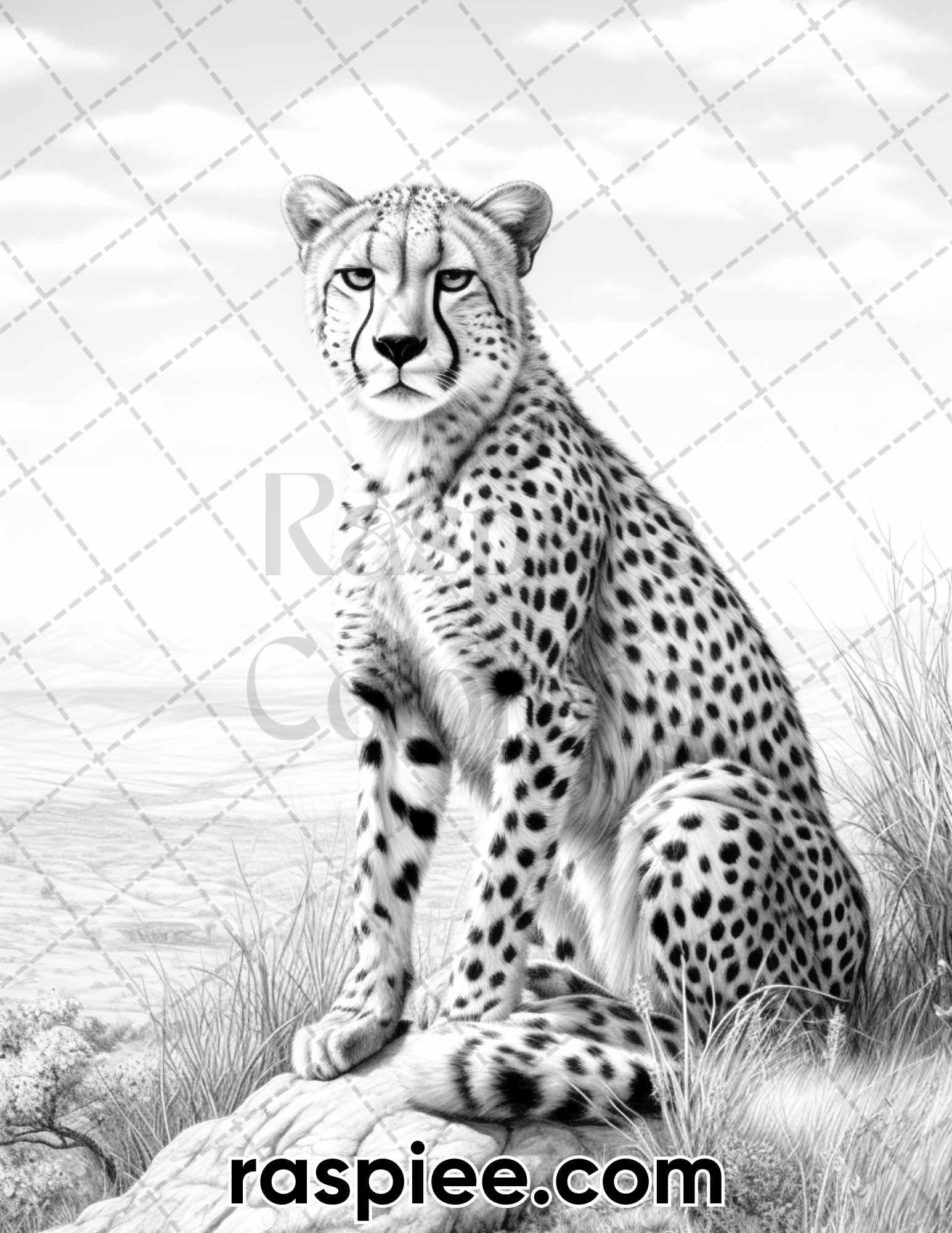 55 Wild Animals Grayscale Coloring Pages for Adults, Printable PDF Instant Download