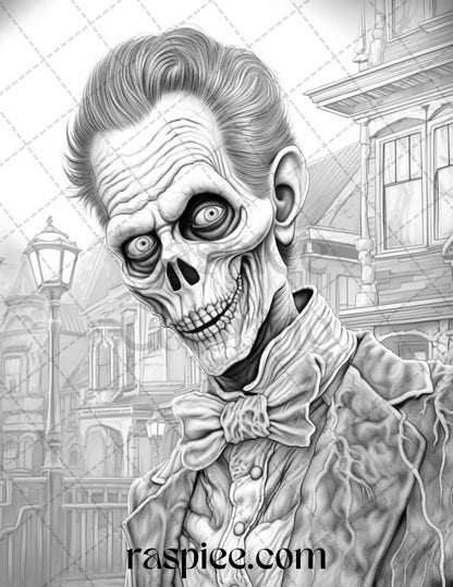 60 Halloween Victorian Era Grayscale Coloring Pages Printable for Adults, PDF File Instant Download