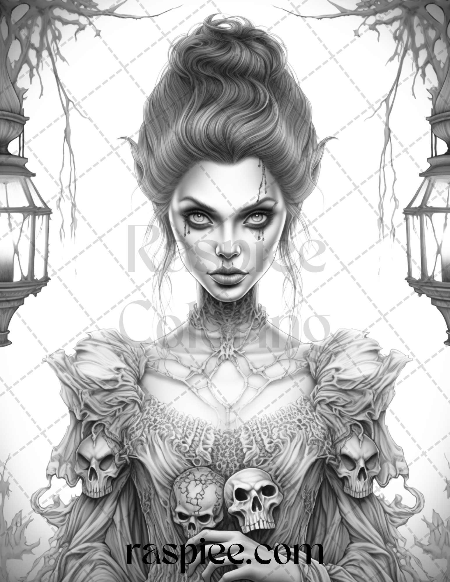 60 Halloween Vampire Grayscale Coloring Pages Printable for Adults, PDF File Instant Download