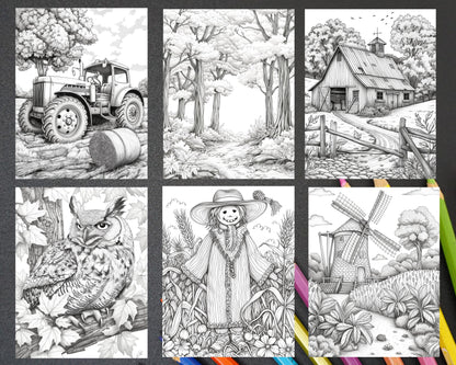 60 Relaxing Autumn Grayscale Adult Coloring Pages Printable PDF Instant Download