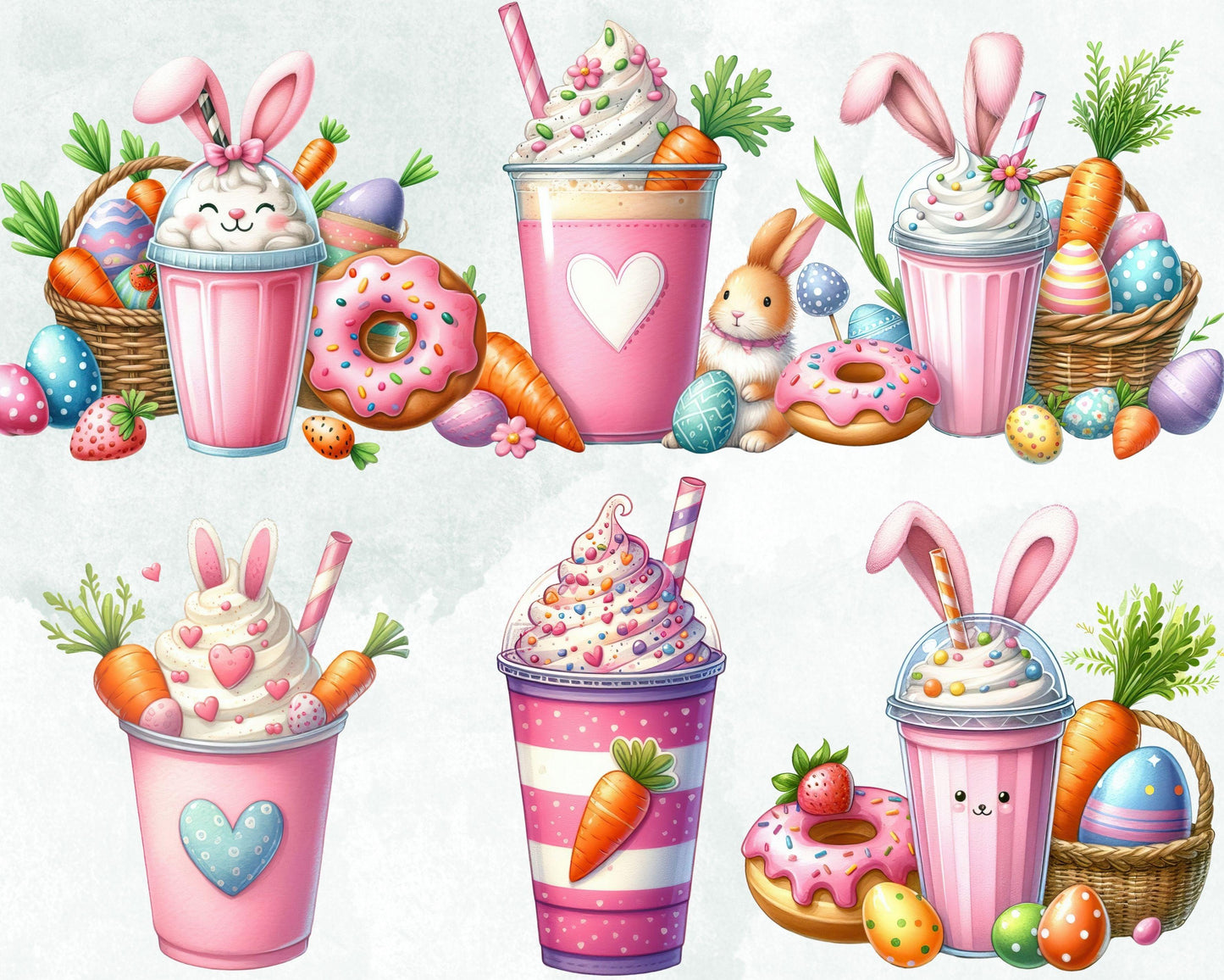 Adorable Easter Drinks Sublimation Clipart Bundle, 30 PNG High-Res Files for Commercial Use