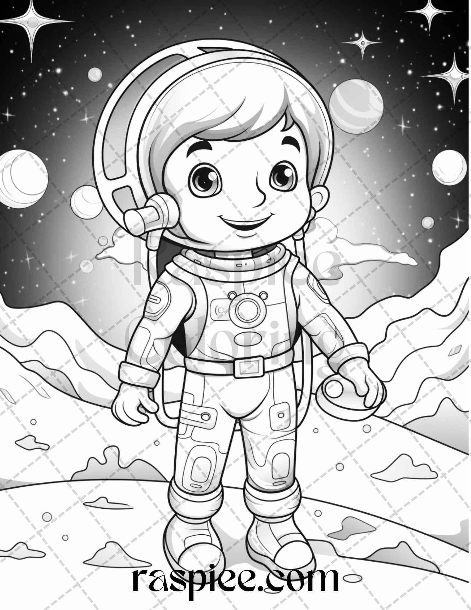 50 Cute Astronaut Adventures Coloring Pages Printable for Kids, PDF File Instant Download