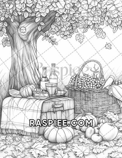 60 Relaxing Autumn Grayscale Adult Coloring Pages Printable PDF Instant Download